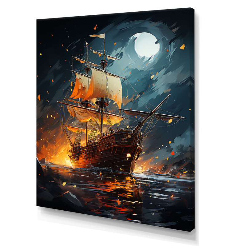 Galion bateau pirate II - bateau côtier, art mural, Toile tendue, H 32 po x l 24 po x P 1 po