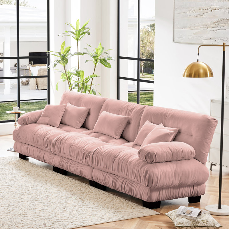 Causeuse en tissu d'ameublement en chenille de 94,4 po de largeur 94,4 po avec 2 coussins lombaires et 2 coussins décoratifs
