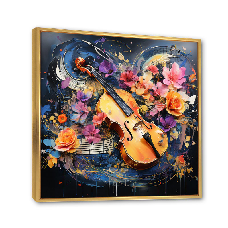 «Red Music Abstract Chorus Dynamic», reproduction sur toile, Cadre flottant doré, H 16 po x l 16 po x P 1 po
