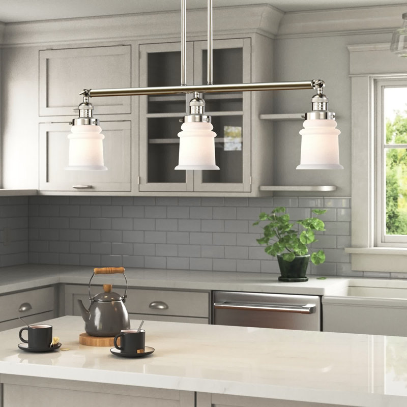 Luminaire suspendu linéaire à 3 lumières pour îlot de cuisine Alexandira, Boîtier blanc mat, Ampoule non incluse, Or satiné