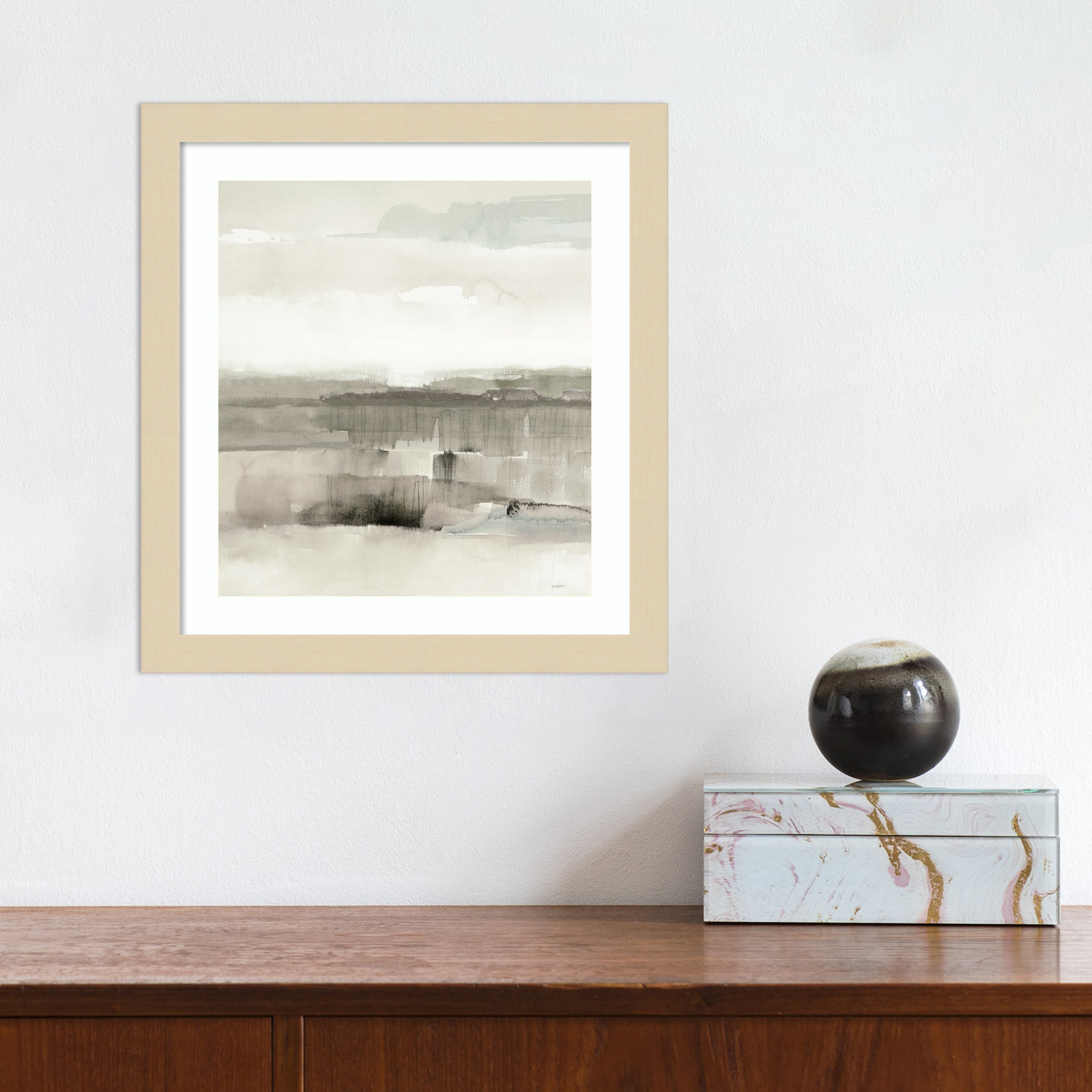 Influence Of Line And Color Neutral Crop by Mike Schick, Brown Framed Paper, 13.12" H x 12.12" W x 0.88" D
