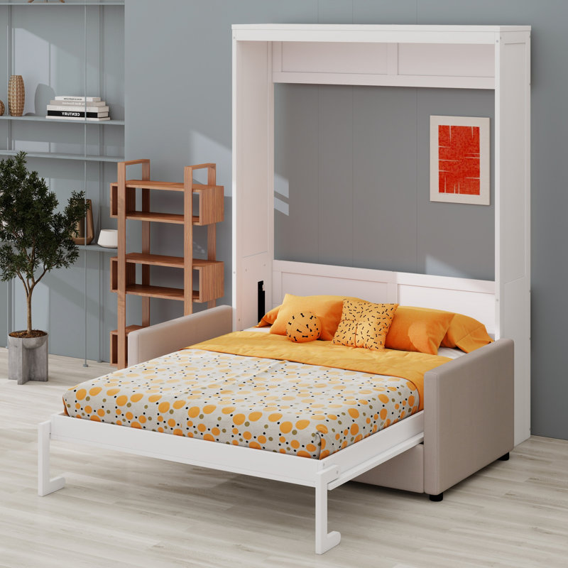 Lit escamotable peu encombrant, Blanc, Grand lit