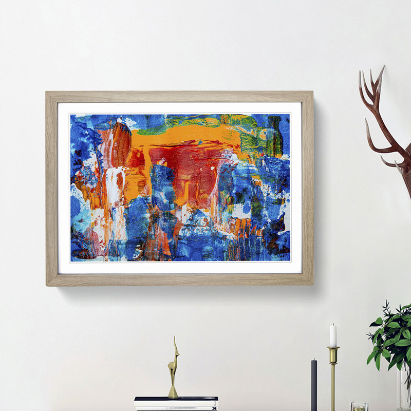 Abstract Art Painting Vol.451 by S.Johnson - Framed Print, 48cm H x 65cm W x 2cm D, Oak Framed