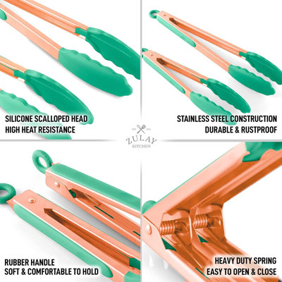 Zulay Kitchen Tongs For Cooking - 2 Pack 9" & 12" Stainless Steel Silicone Tong Set