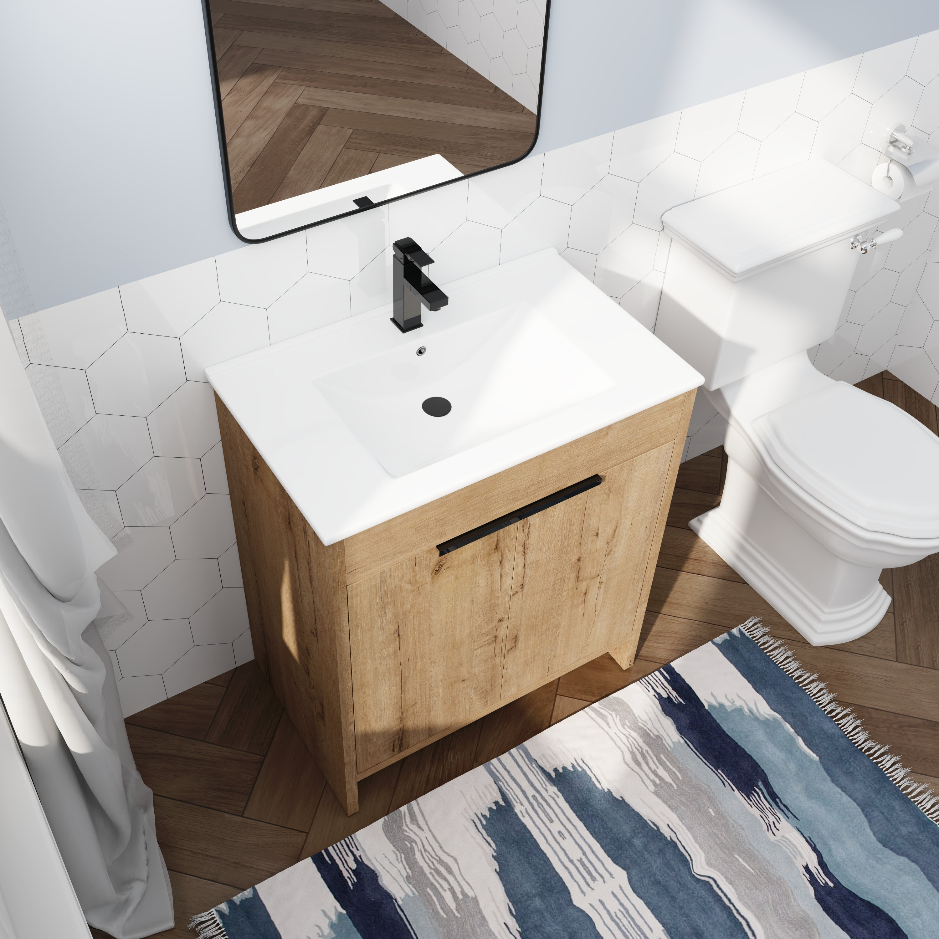 Ebern Designs 30'' Free Standing Single Bathroom Vanity with Ceramic Top | Wayfair