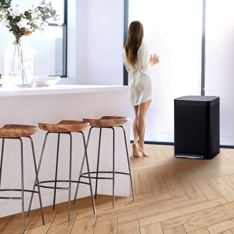 Matte Black Stainless Steel Rectangular Pedal Trash Can