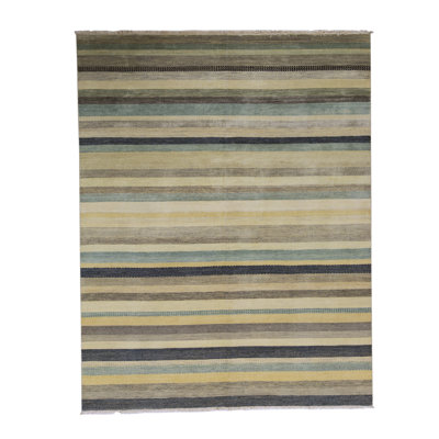 Tapis bleu / gris / beige noué à la main de haute qualité