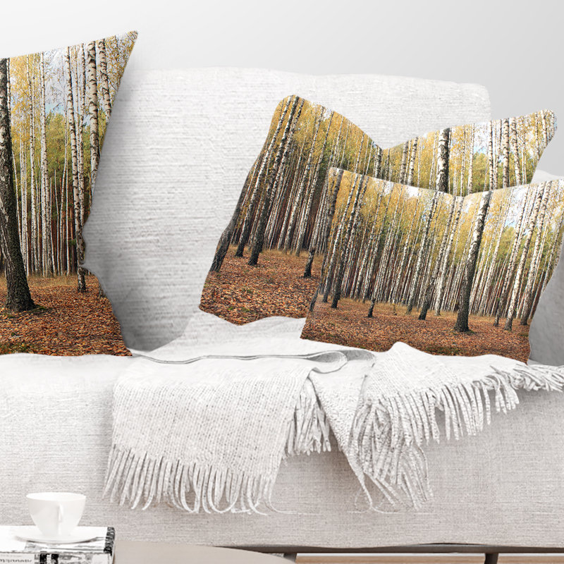Magnifique photographie de forêt de bouleaux - coussin décoratif imprimé forêt, 12 po x 20 po, Rectangle