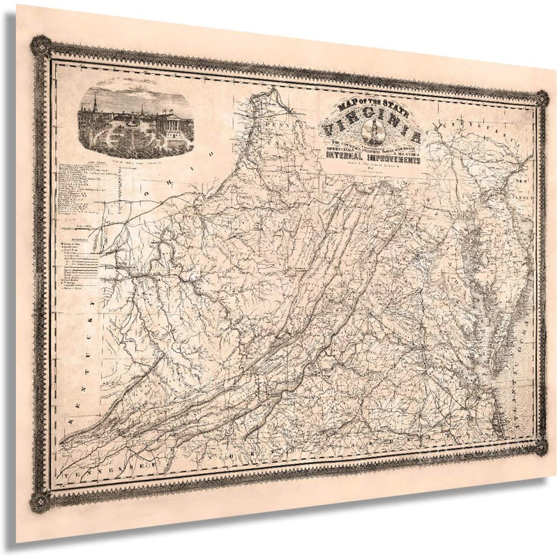 «1862 Virginia Map», affiche sur papier, H 24 po x l 36 po x P 0,1 po