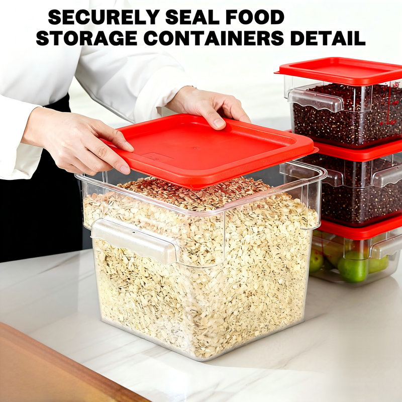 4Qt Food Storage Containers With Lids, Food-Grade And Hot/Cold Resistant, Includes Measuring Spoons, 4 Pack, (Red), Red