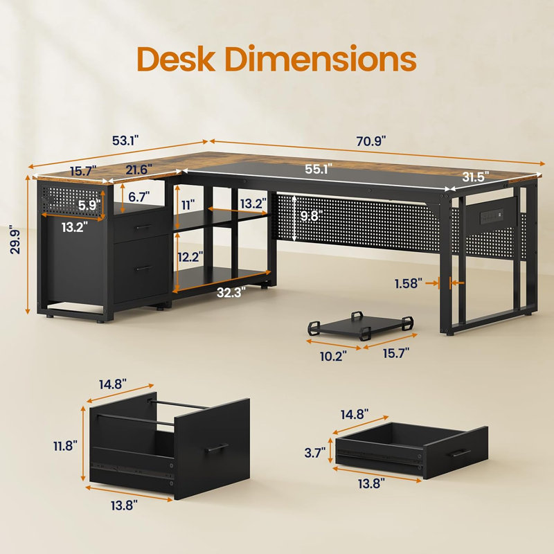 Executive Desk With File Cabinet For Home Office