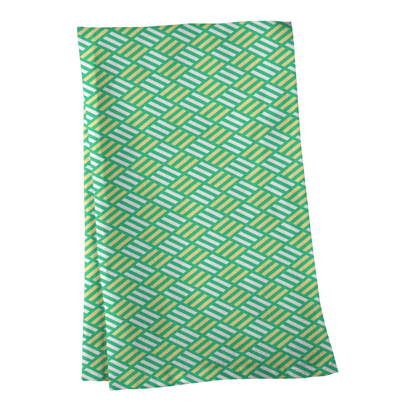 Torchon à losanges à rayures, Polyester sergé, Vert/jaune