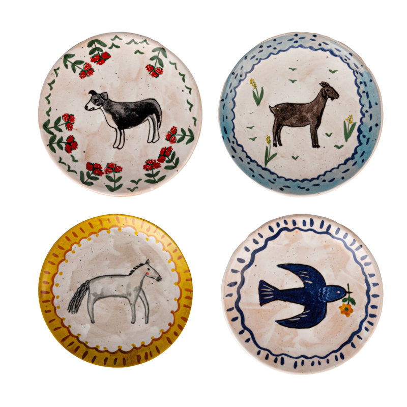Enchanted Fauna Series - Hand-Painted Stoneware Plates
