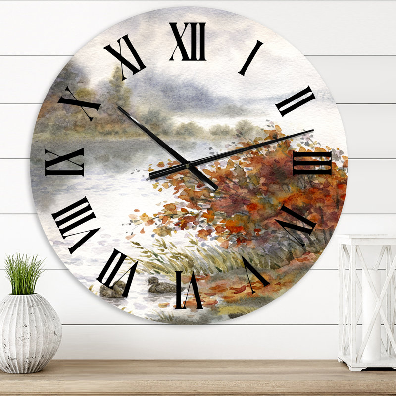 Vue du lac en automne horloge murale, Très petit