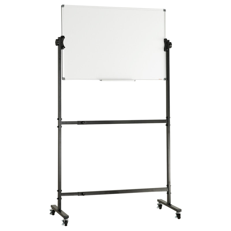 Tableau blanc magnétique roulant, tableau blanc mobile double face 36 po x 24 po, tableau effaçable à sec à hauteur réglable avec roulettes, 1 marqueur effaçable magnétique et 3 marqueurs effaçables à sec et plateau mobile, école