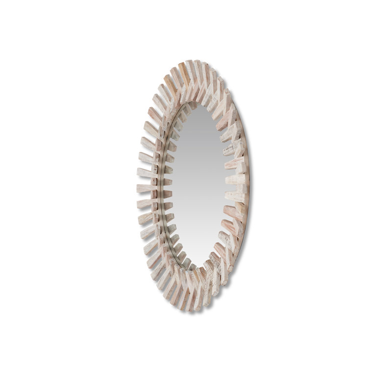 Diza Round Wall Mirror, Whitewash