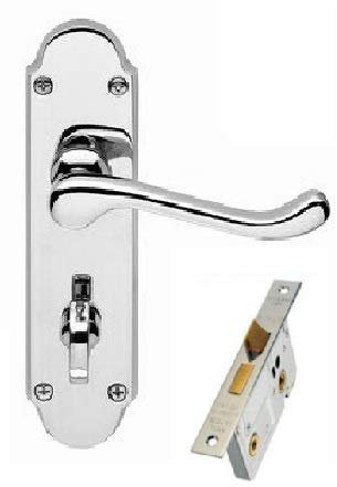 Golden Grace Epsom Style Bathroom Door Handle in Polished Chrome Finish with Mortise Lock Set - 170mm x 40mm