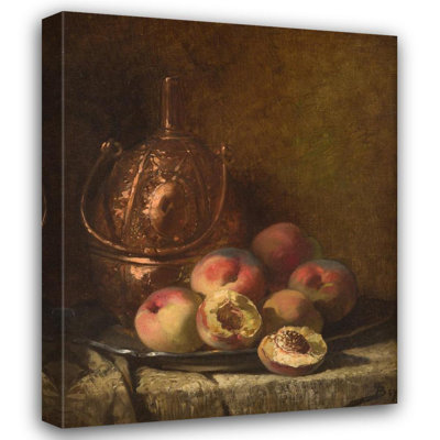 "Nature morte avec vase et pêche" par Pierre-Marie Beyle - Art mural sur toile tendue avec châssis