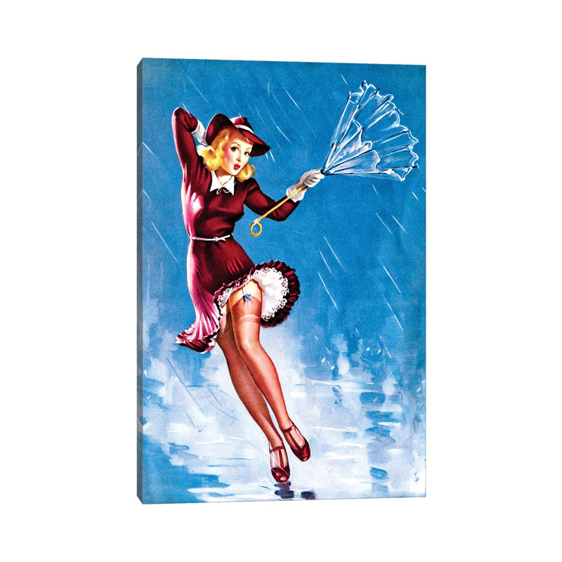 Quoi de neuf? Pin-up c1940s par Piddix - peinture sur toile tendue, H 26 po x l 18 po x 1,5 po