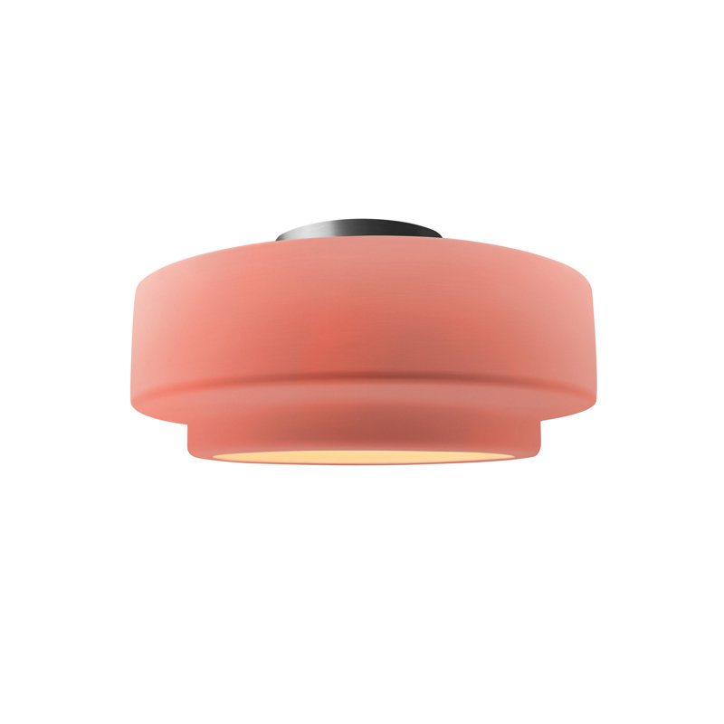 Plafonnier semi-encastré en céramique Dottie, Rosé brillant, Nickel brossé, H 7 po x l 12 po x P 12 po