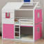 Lit superposé en bois avec fenêtre, échelle et tente-596293739-596293737