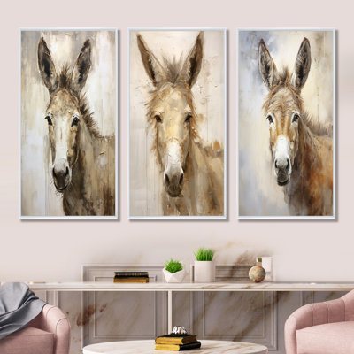 Sophisticated Donkey Portrait - Donkey Canvas Art Print Set Of 4