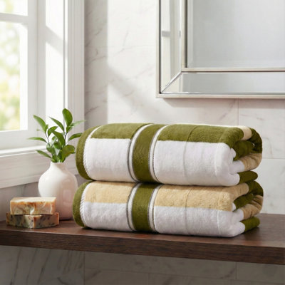 Ensemble de serviettes 2 pièces - Très grandes serviettes de bain 35 x 70 po - Accessoires de salle de bain 100% coton 500 g / m² - Draps de bain absorbants pour la douche, la salle de sport, le spa et le dortoir de Lavish Home (vert)
