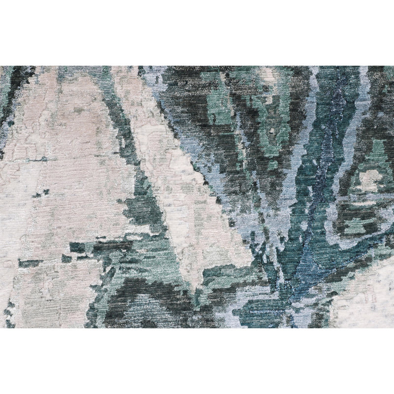 Tapis ivoire et vert noué à la main de haute qualité, Rectangle 5 pi 9 po x 8 pi 9 po