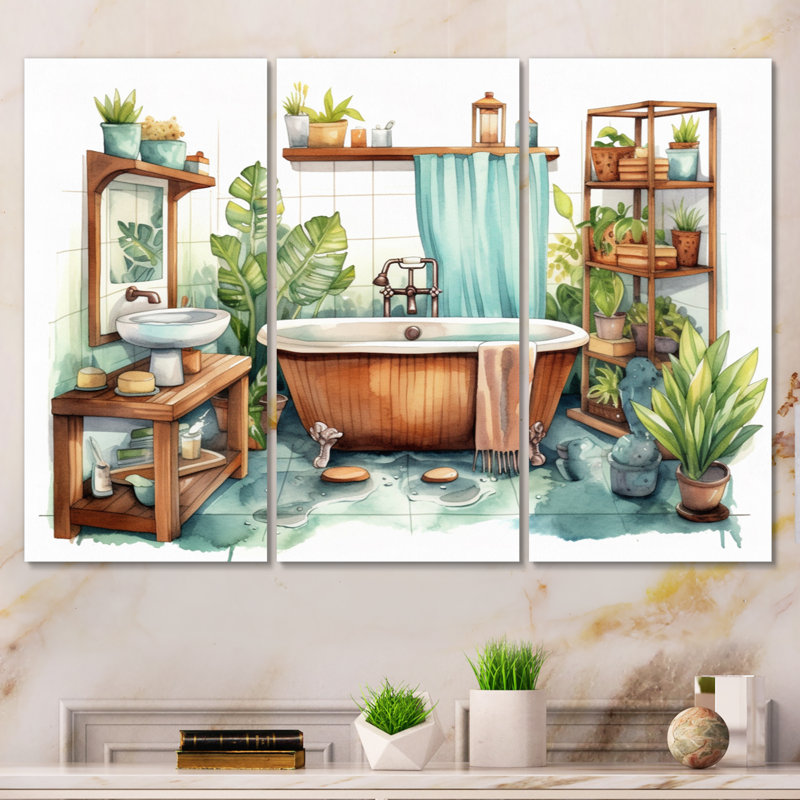 "Natural Bathroom Decor XX" sur toile, reproduction de 3 pièces, H 28 po x l 36 po x P 1 po