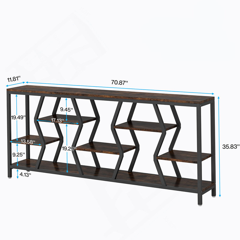 70.9 Inches Industrial Console Table With 4 Tier Storage Shelves For Narrow Entryways And Hallways, Rustic Brown Finish