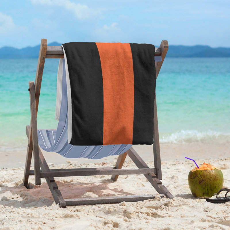 Beach Towel, Black/Orange/Black, Polyester/Cotton