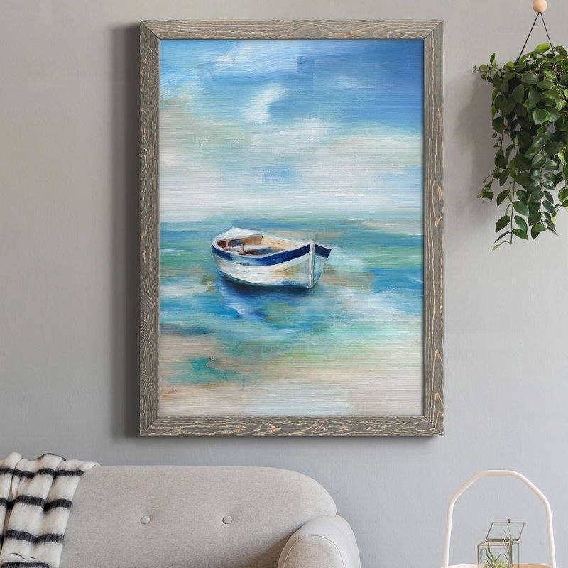 Solitude Shore - Peinture sur toile encadrée, H 20 po x l 17 po x P 1 po, Toile avec cadre gris