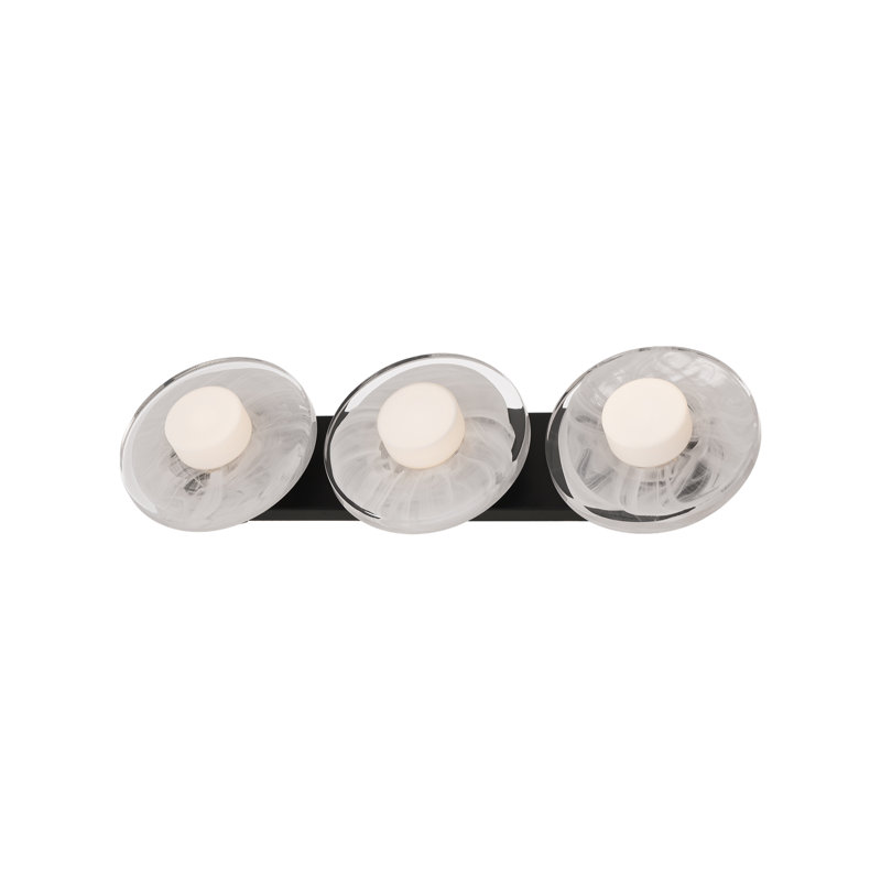 Fresco 34" Dimmable LED Bath Vanity & Wall Light With Artisanal Glass Shade, 3000K Color Temperature, Black, 3 Lights