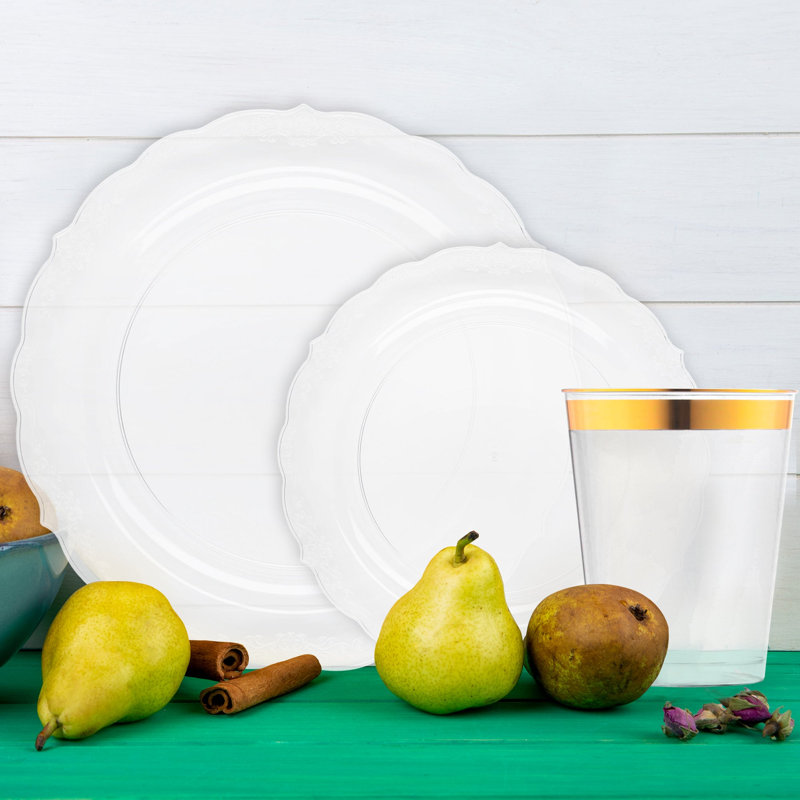 Clear Vintage Disposable Plastic Tableware Set - 120 Settings