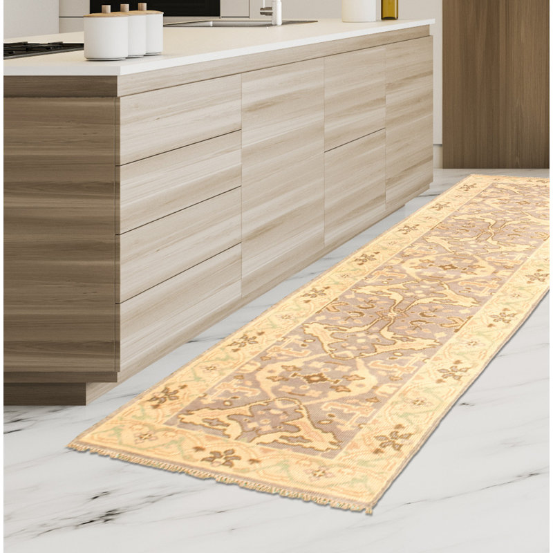 Tapis de couloir en laine noué à la main de conception unique noué à la main New Age 2 pi 8 po x 9 pi 11 po Tapis décoratif gris/Ivoire