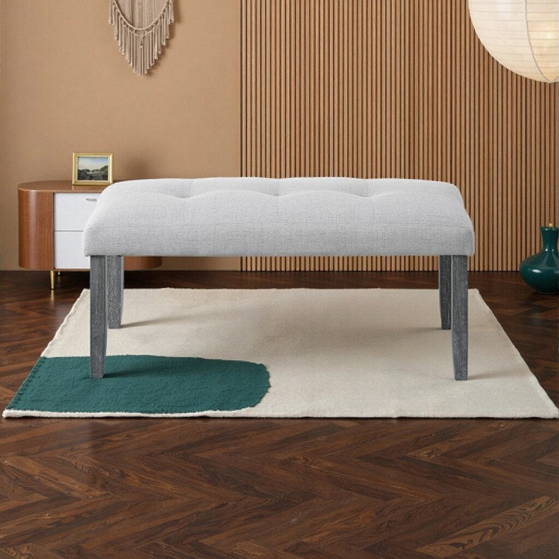 Banc rembourré 40 po avec pieds en bois d'hévéa et banc d'entrée d'une capacité de 250 lb, Gris