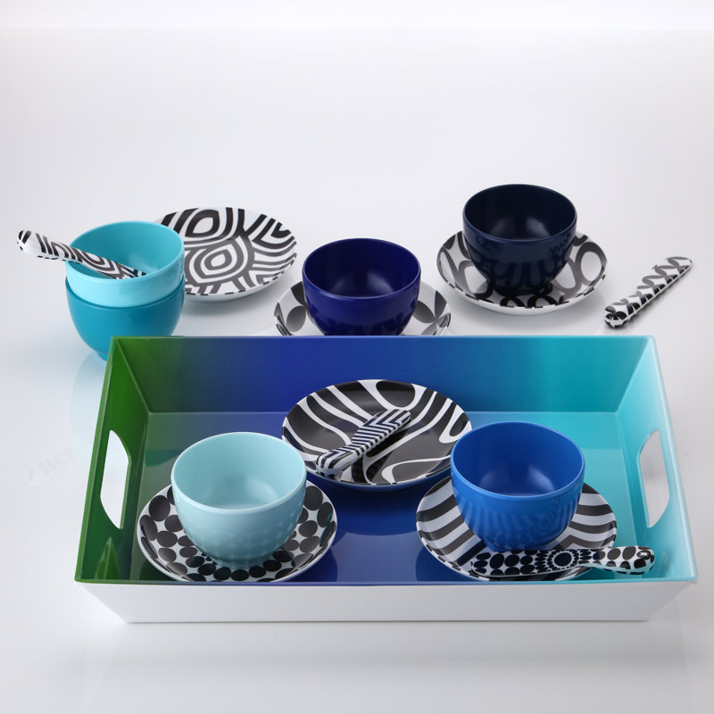 Black and White Geometric Melamine Appetizer Plates, Set of 6