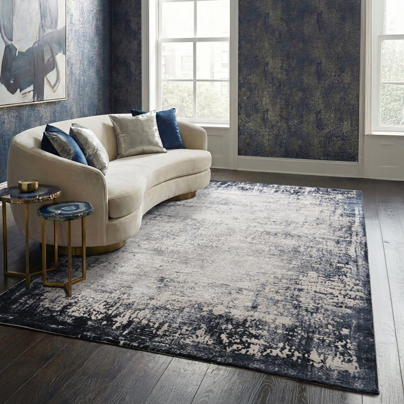 Abrienne Soft Border Blue/Grey Rug, Rectangle 80 x 150cm