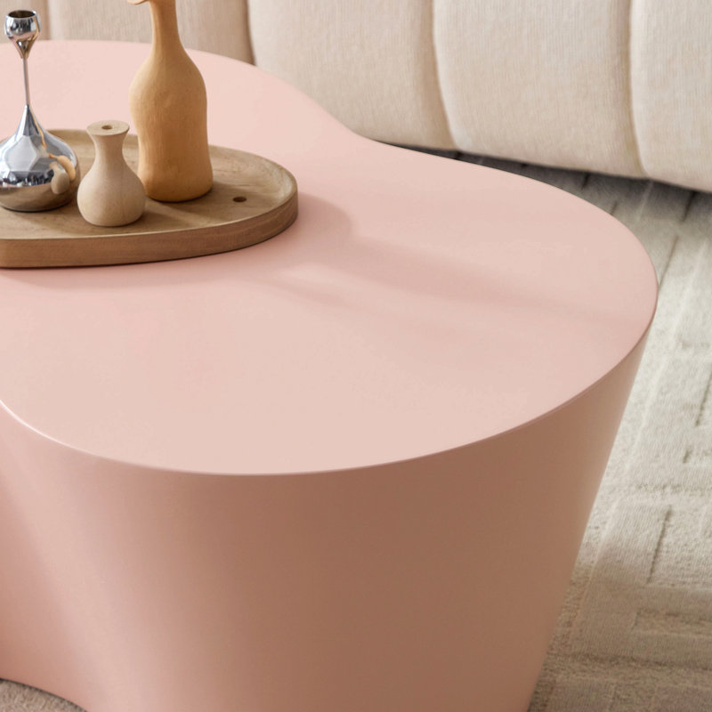 Table basse de 50 pouces de forme unique en fibre de verre robuste pour salon sans assemblage, Rose