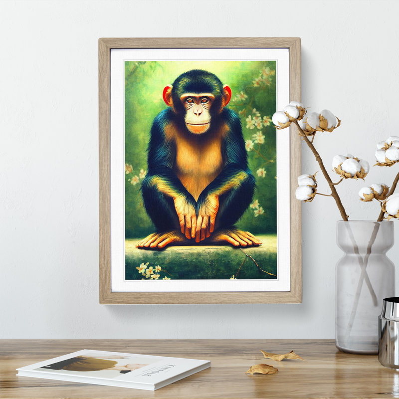 Resting Monkey - Framed Print, 64cm H x 46cm W x 2cm D, Oak
