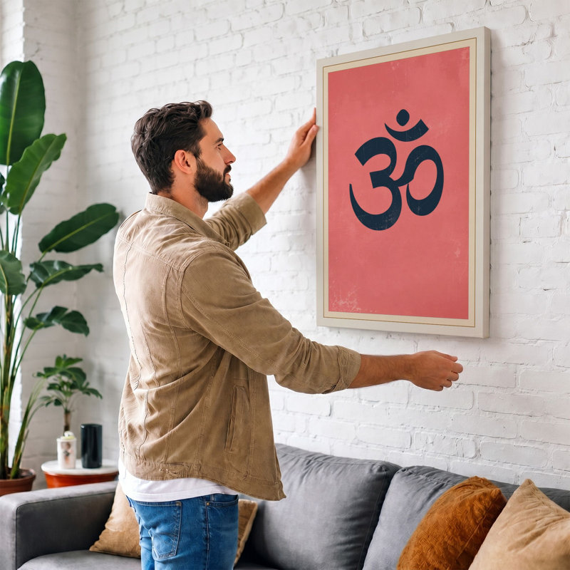 Om in Geometry Minimalist - Wrapped Canvas, 36x24 - 91.4 x 61.0 cm, Teal Border