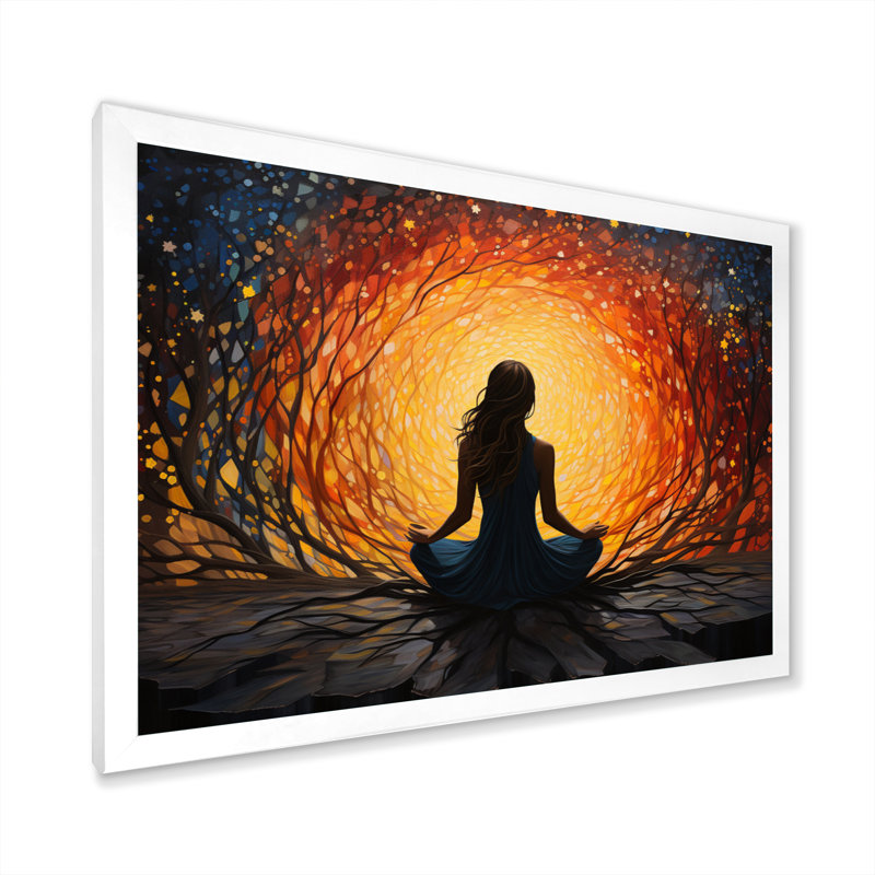Jaune, noir, yoga dans la forêt III, Blanc, H 30 po x l 40 po x P 1,5 po