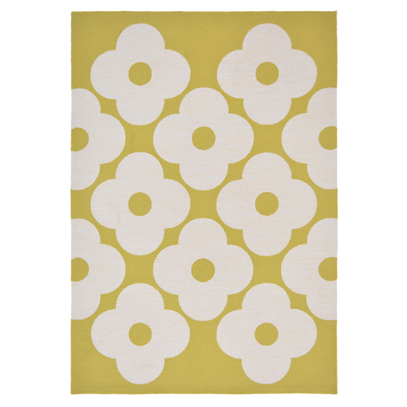 Hand Hooked Floral Area Rug in Dandelion/White, Rectangle 5'3 x 7'6"