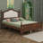 Queen Pine Wooden Bed With Upholstered Headboard And Panel Footboard, With Bed Rail Support Feet And Central Platform Support Feet