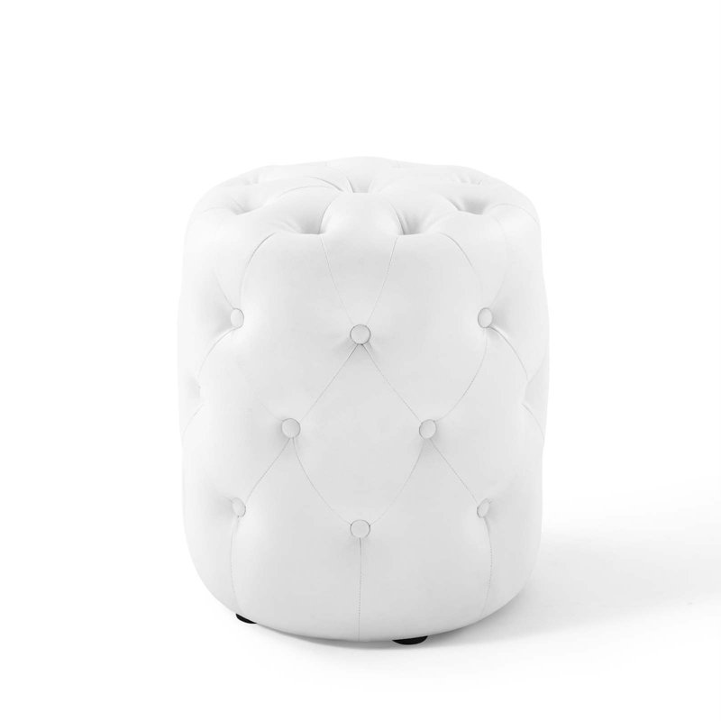 Anthem Tufted Button Round Faux Leather Ottoman