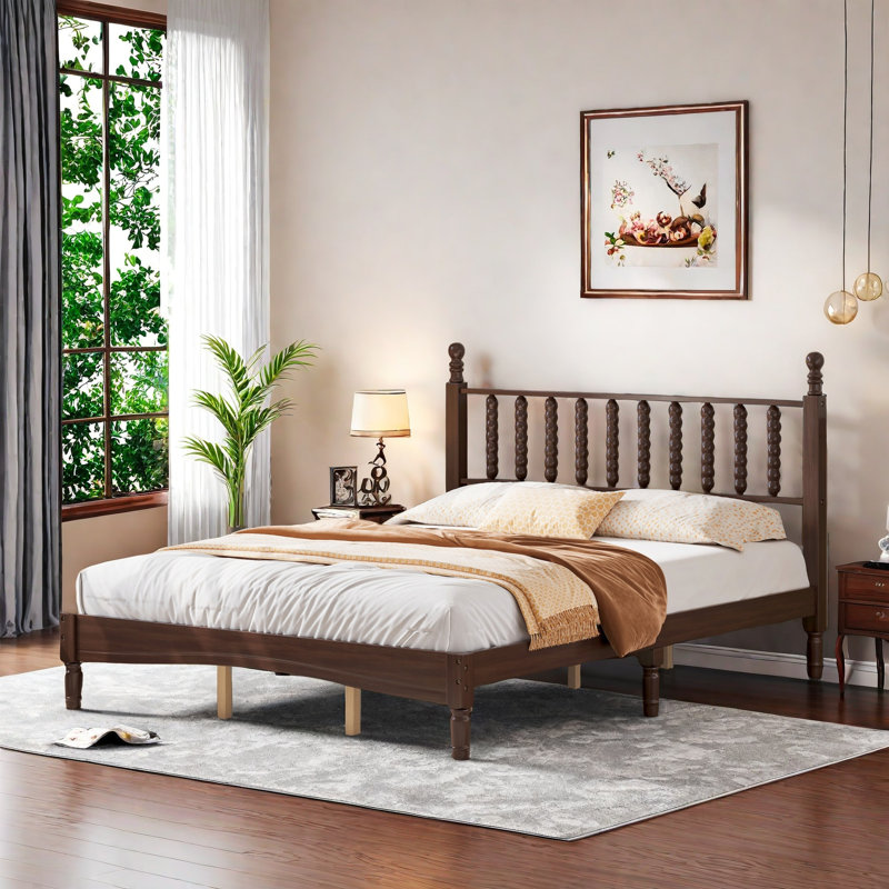 Rambha Standard Bed With Retro Headboard, Walnut, Queen