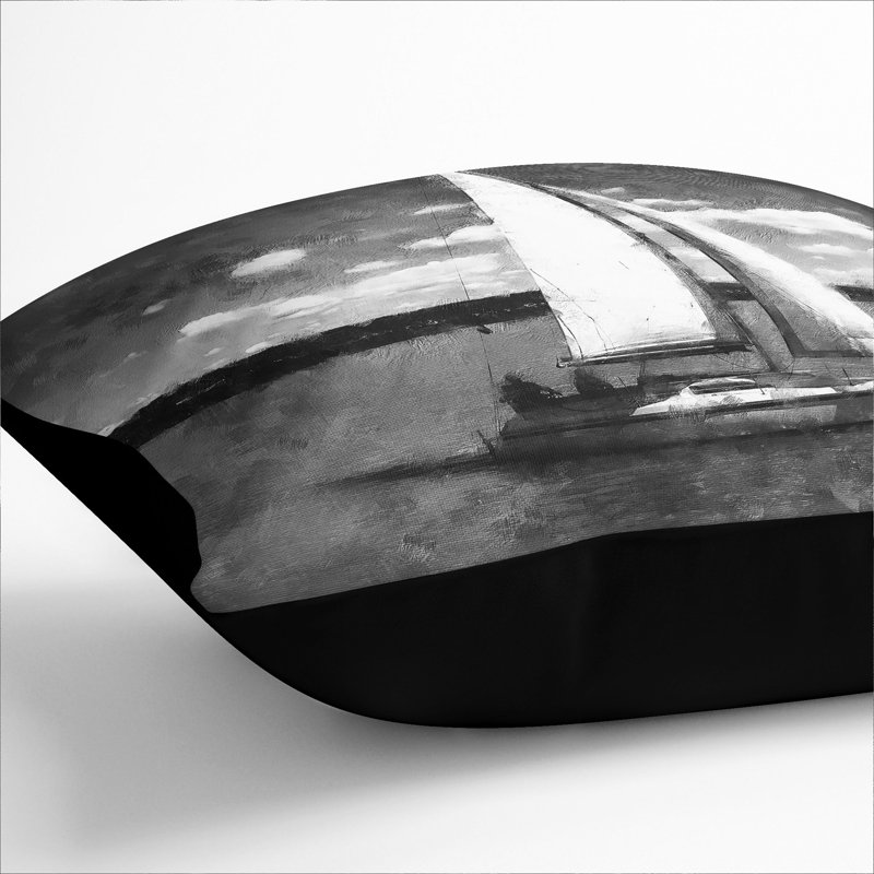 Sailing Boat Vol.3 Painting Scatter Cushion, 55cm H x 55cm W x 20cm D, Black