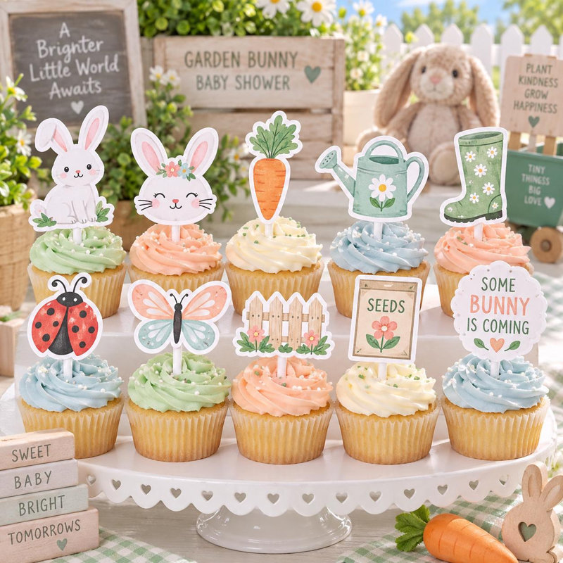 Garden Bunny Cupcake Toppers, 10 Unique Baby Shower Designs