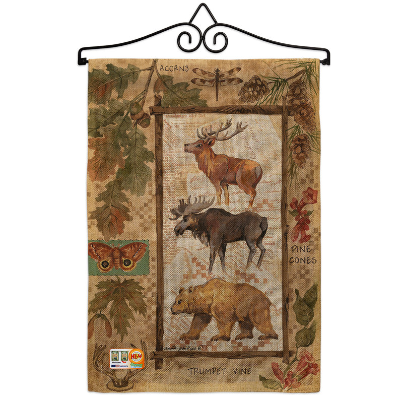 Drapeau de jardin à 2 côtés 1,5 x 1,1 pieds en bois sauvage à l’aventures en toile jute nature sauvage impressions sauvages