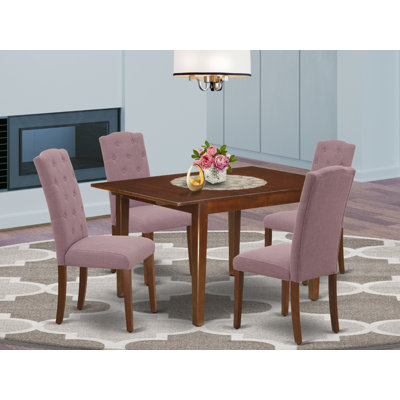 5-Piece Mahogany Finish Solid Wood Top - Rectangular Dining Room Set with Butterfly Leaf - Seats 4 by Red Barrel Studio